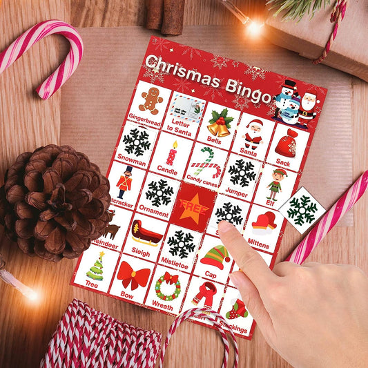 Large Size Chris as Bingo Game Cards, 6 * 8.5 Inch - 24 Players - Chris as Party Games for Kids and Adults, Xmas Bingo Card for Family/Class/Group Activities