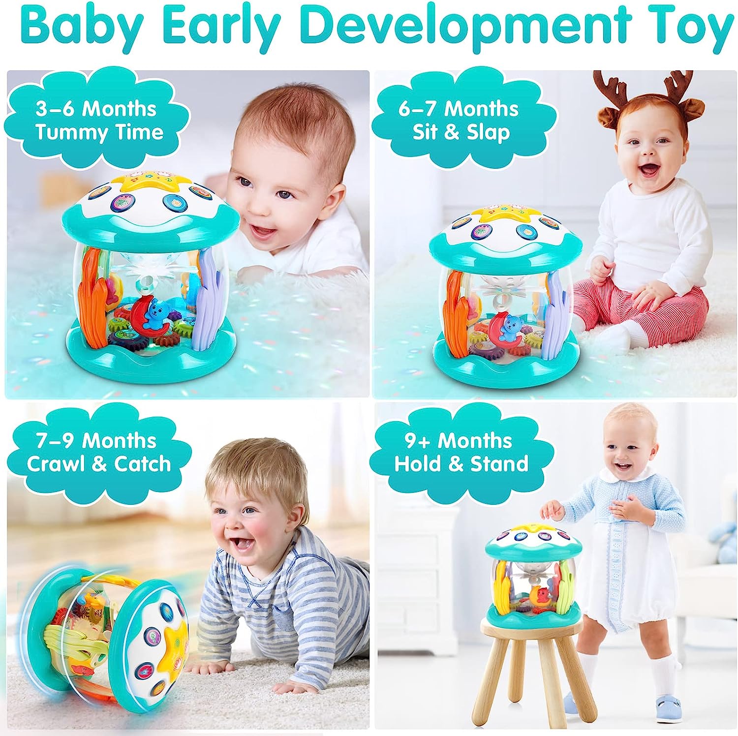 Baby Toys 6 to 12 Months - Sensory Musical Light Up Toy, Learning Educational Crawling Toy for Infant 12-18 Month, Rotating Projector Toy Gift for Toddlers 1 2 3 Year Old Boy Girl Kid