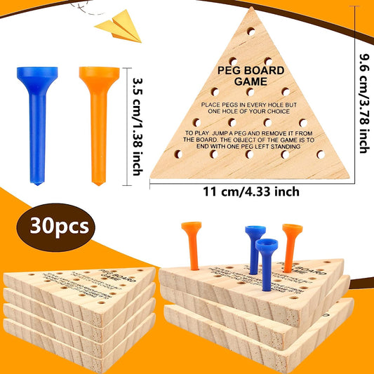 30 Packs Wooden Peg Game Tricky Triangle Game Family Wooden Board Game Wooden Puzzles Strategy Toy for Family Travel Gathering Teens Adult