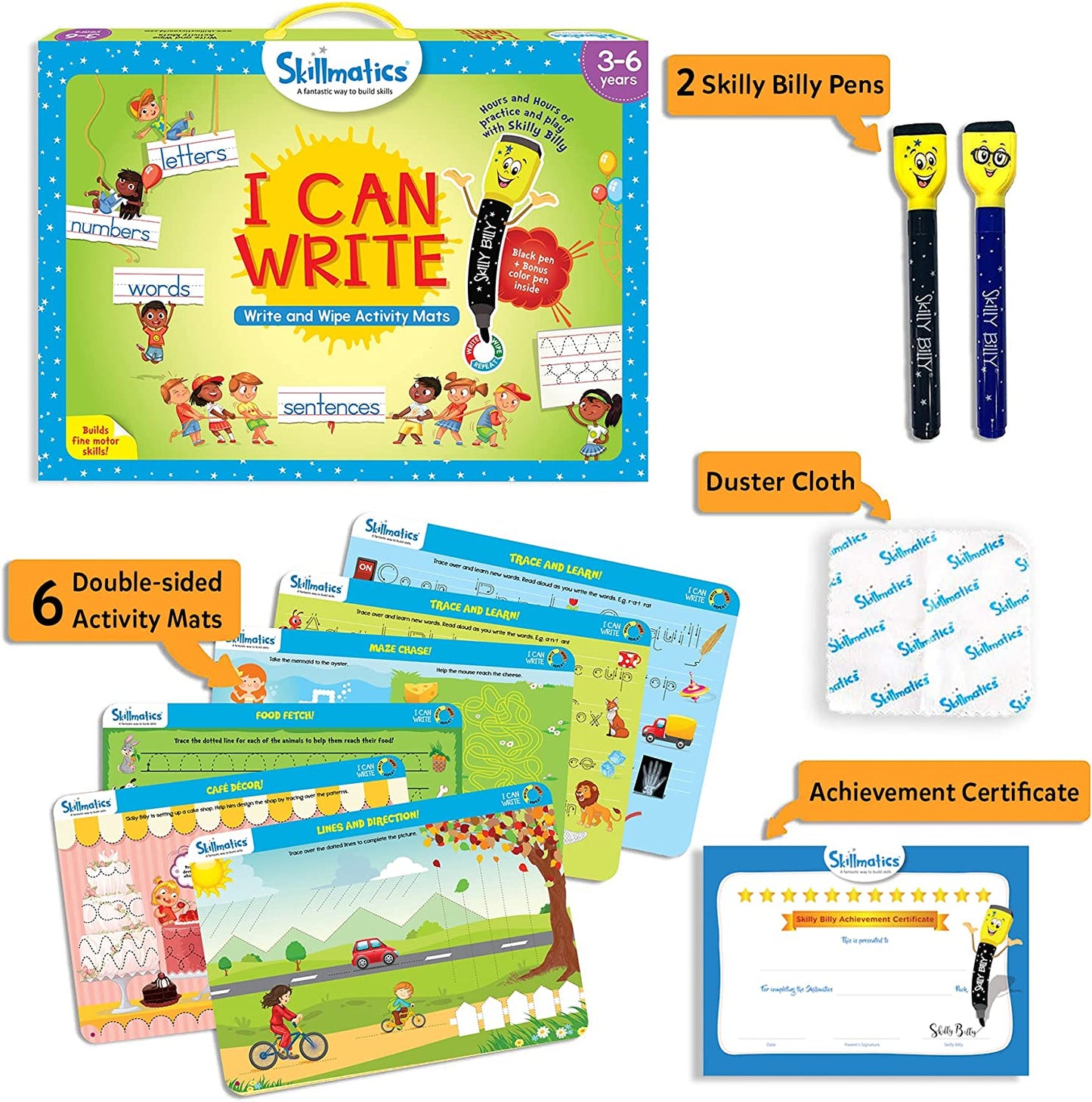 Educational Game - I Can Write, Reusable Activity Mats with 2 Dry Erase Markers, Gifts for Ages 3 to 6