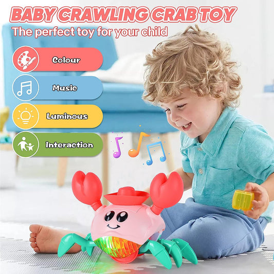 Baby Toys, Touch & Go Music Light Baby Crawling Crab Toys, Early Learning Educational Tummy Time Toys for Baby 6-12 Months, Birthday Gift Toy for Infant Toddler Boy Girl 1-2 Year Old