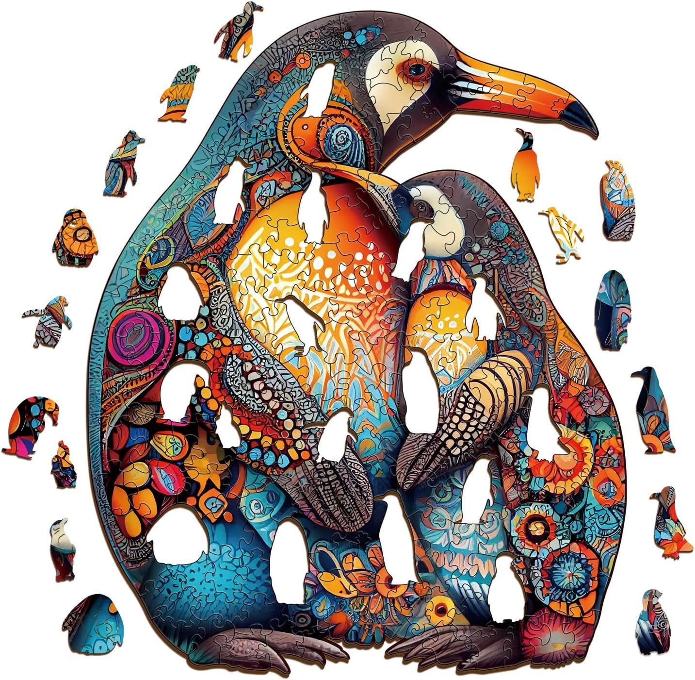 Wooden Jigsaw Puzzles, Penguin Family Wooden Puzzles for Adults and Kids, Unique Shape Animal Wooden Puzzle, Wood Puzzles Jigsaw, Puzzle Gift Perfect Family Games (XL)