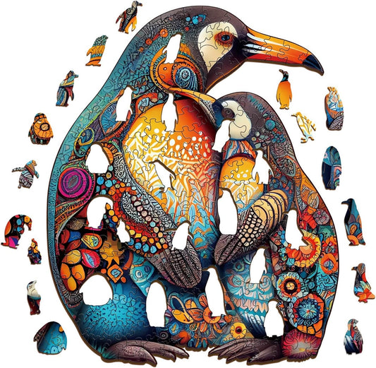Wooden Jigsaw Puzzles, Penguin Family Wooden Puzzles for Adults and Kids, Unique Shape Animal Wooden Puzzle, Wood Puzzles Jigsaw, Puzzle Gift Perfect Family Games (XL)