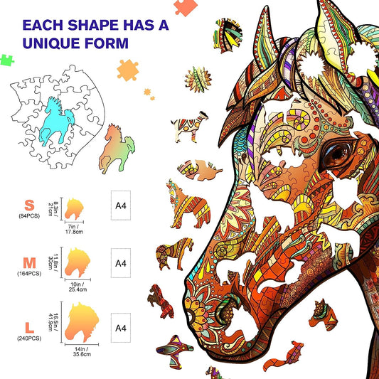 Wooden Jigsaw Puzzles-300pcs 16.5 * 14in Horse Wooden Jigsaw Puzzle for Adult,Nicely Packaged for Gift, Challenging Unique Shape Jigsaw Pieces