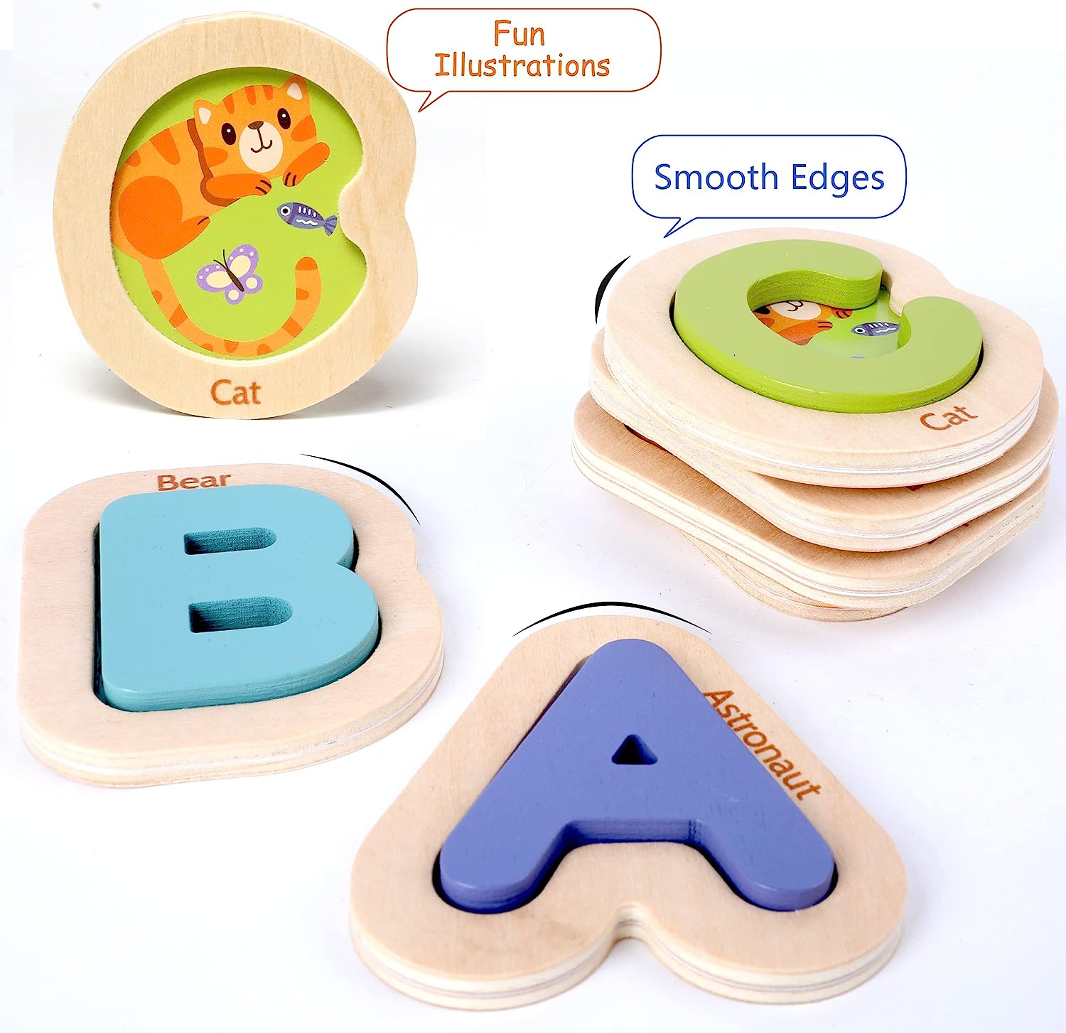 Wooden Alphabet Puzzle – ABC Letters Sorting Board Blocks Game Jigsaw Educational Early Learning Toy Gift for Preschool Year Old Kids,Age 3+