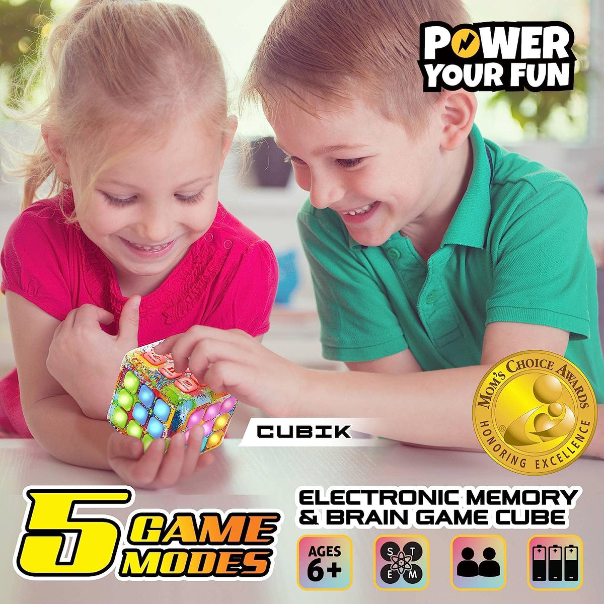 Cubik LED Flashing Cube Memory Game - Electronic Handheld Game, 5 Brain Memory Games for Kids STEM Sensory Toys Brain Game Puzzle Fidget Light Up Cube Stress Relief Fidget Toy (Tie Dye)