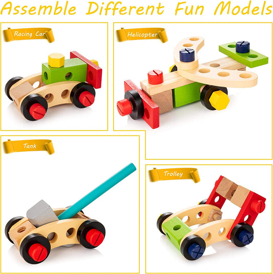 Tool Kit for Kids, 37 pcs Wooden Toddler Tools Set Includes Tool Box & Stickers, Educational Stem Construction Toys for 2 3 4 5 6 Year Old Boys Girls, Best Birthday Gift for Kids