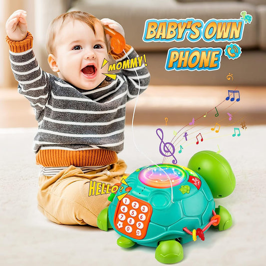 Baby Toys 6 to 12 Months, Musical Turtle Crawling Baby Toys with Pretend Phone Call, Light Up Educational Toys for 1 2 Year Old, Birthday Gifts for Infant Toddler Boy Girl 3-6-12-18 Months