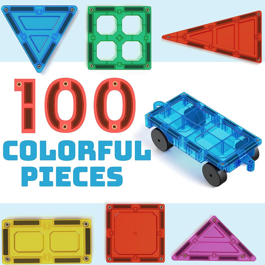 100-Piece Extra Strong Magnetic Tiles Set - Magnets for Kids, 3D Tile Assorted Shapes & Colors, STEM Learning Toys for Ages 3+, Ideal Gift for Creative & Educational Play, Building Blocks