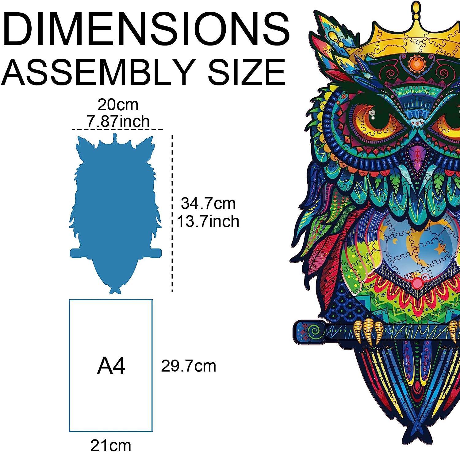 Jigsaw Puzzle for Adults, 200 PCS Crown Owl Puzzle for Kids, Challenging Wooden Puzzle Nice Gift for Holiday Birthday (Owl, Medium)