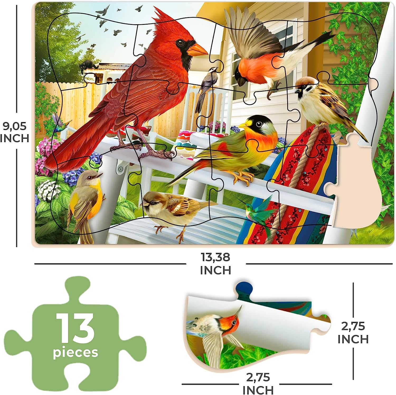 13 Piece Dementia Puzzles for Elderly - Large Piece Activities Products for Seniors by - 3 Alzheimers Jigsaw Puzzle Games for Adults with Birds and Cats - Cognitive Gifts Toys for Men and Women