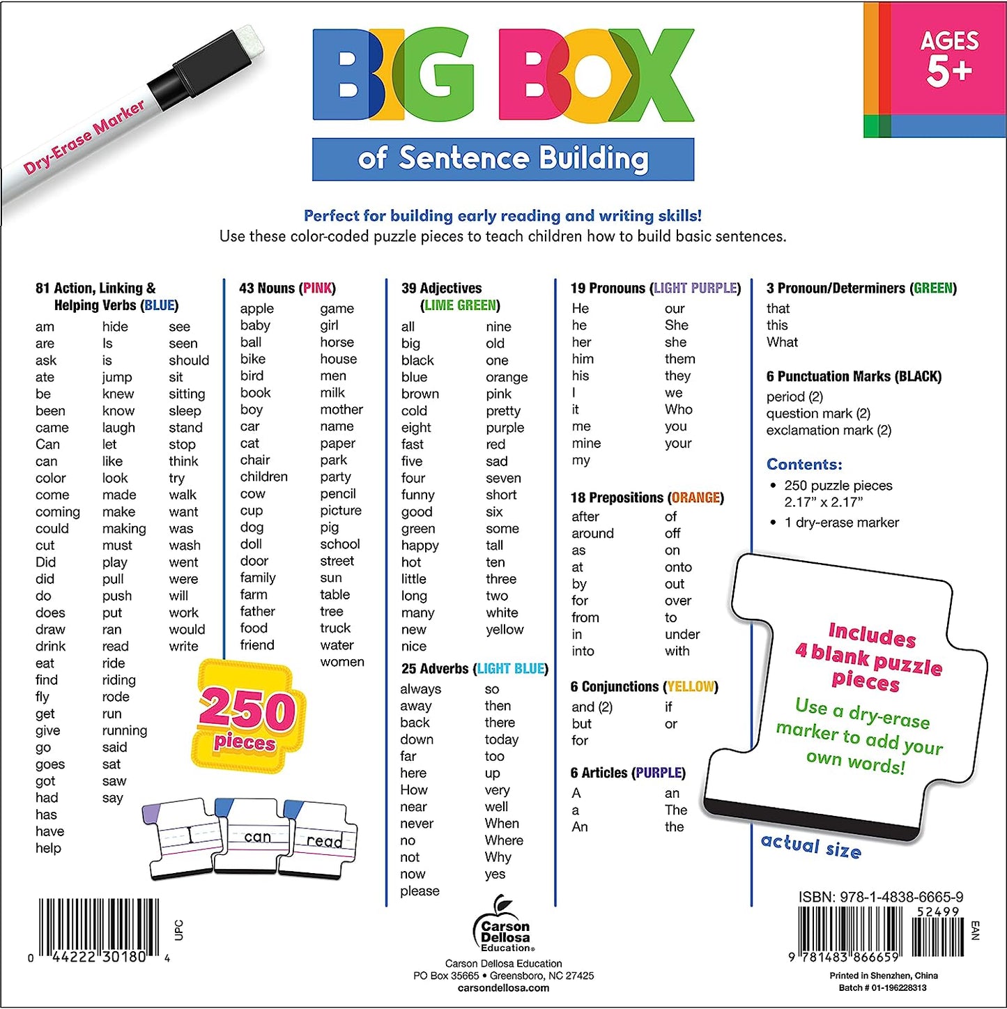 Carson Dellosa Big Box of Sentence Building for Kids, Sight Word Game with 250 Color-Coded Sight Words and Punctuation Cards for Building Sentence Strips, Word Games, Word Puzzles