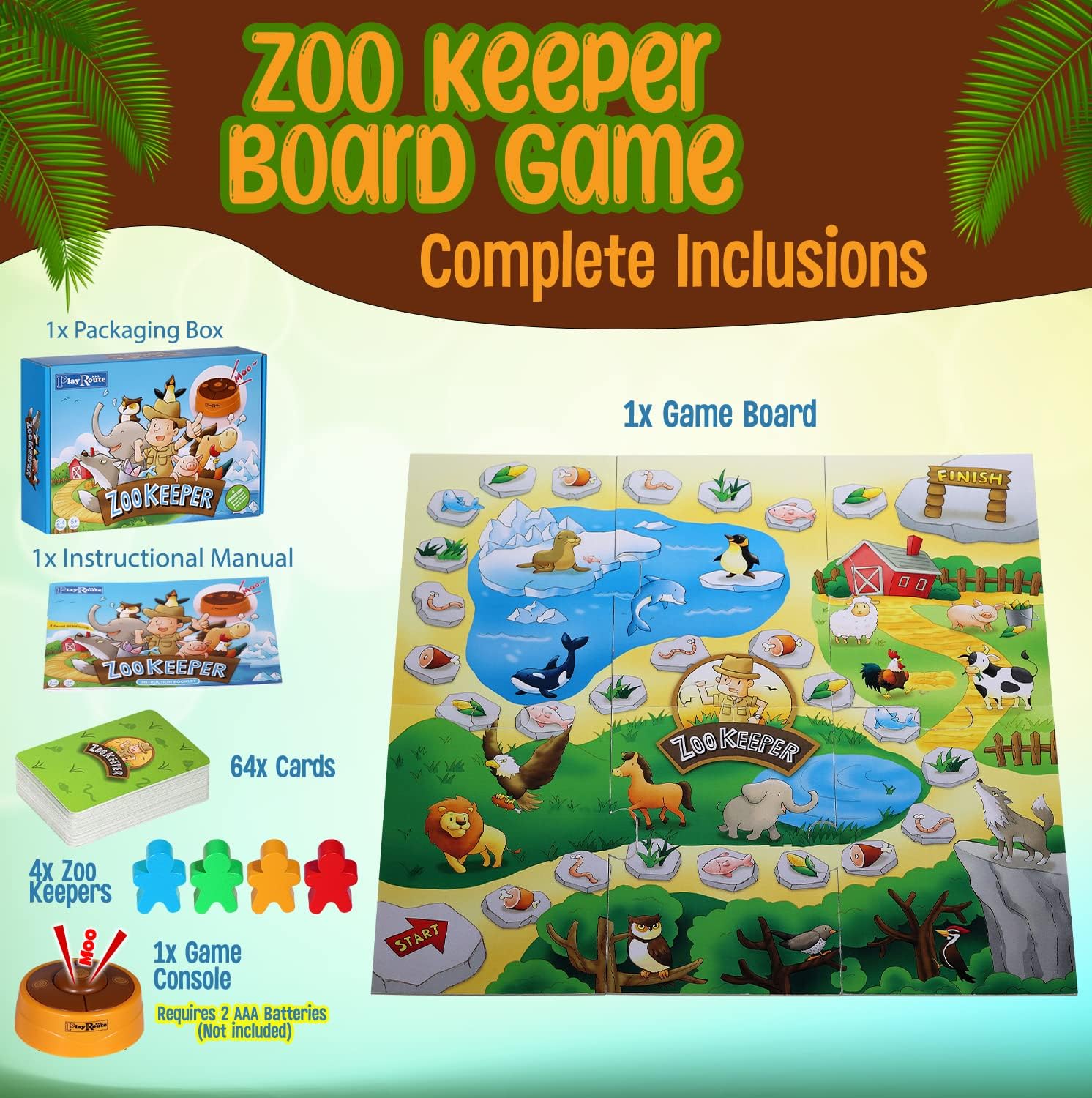 Zoo Keeper Game | Animal Games with Realistic Animal Sounds | 4 Level Zoo Toy Board & Card Games | Educational Toy Gift Learning Activity for Kids Ages 5-12 Years and Up
