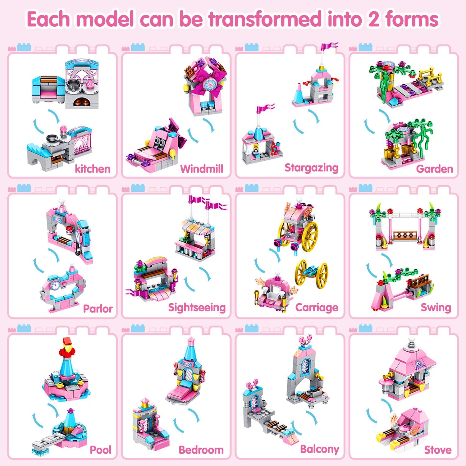 Building Toys for Girls Age 6 7 8 9 10 11 12 Year Old, 568pcs Princess Castle STEM Construction Toys Set, 25 Models Educational Toys for Kids Building Blocks Kit Gifts for Birthday Chris as