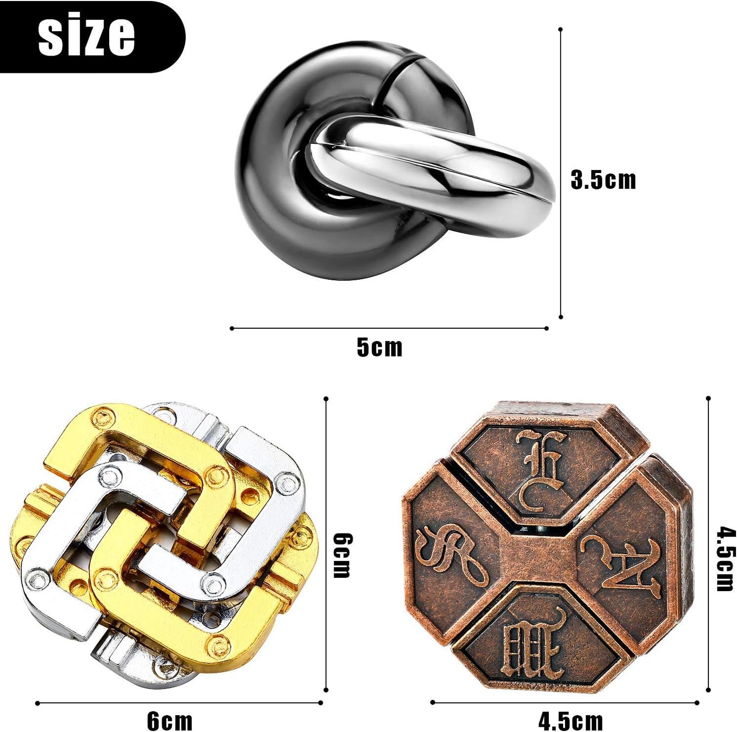 3 Pieces Brain Teaser Metal Puzzle Toy, Handheld 3D Unlock Interlocking Puzzle, Metal Knot Puzzle Mind Games for Adults Teens Educational Toy Gift (Stylish Style)