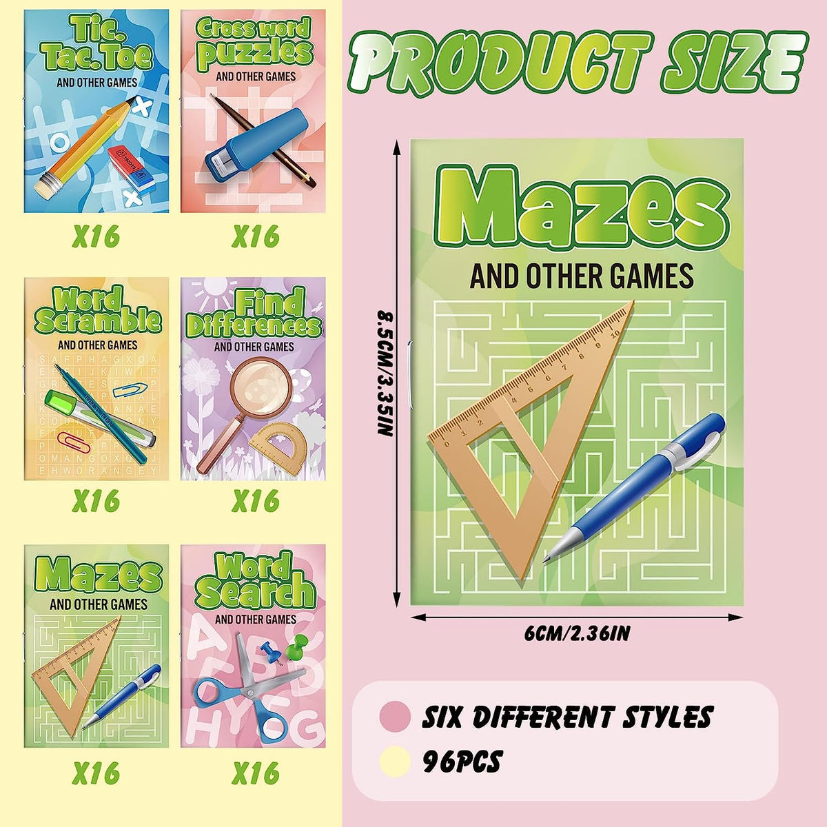 Mini Activity Books for Kids, Mini Fun and Games, Challenging Activities Include Mazes, Word Search, Word Scramble, Find Difference and More for Party Classroom Gifts Bag Stuffers (48, Classic)