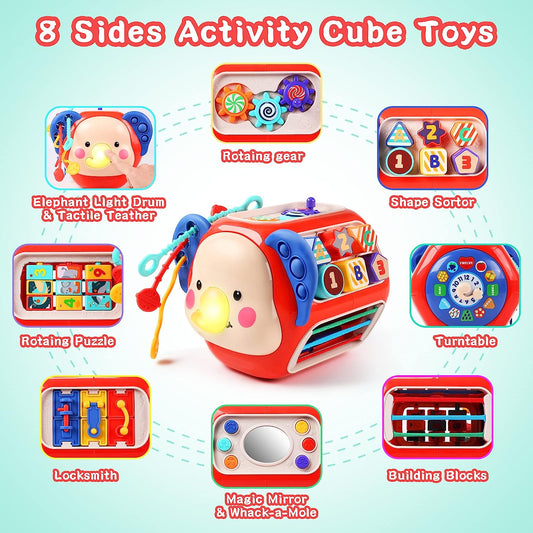 Baby Activity Cube Toy, Sensory & Toys for Toddlers, Learning Cube Toys with Music & Lights，Baby Sensory Fine Motor Skills Developmental Toys, First Birthday Gift for Kids