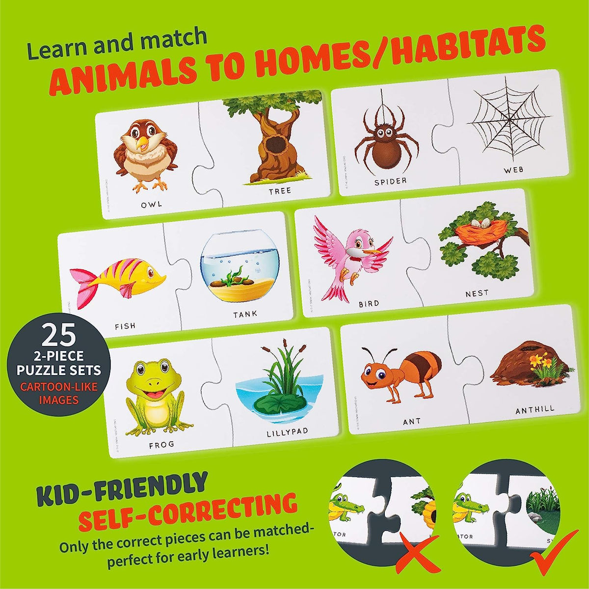 Animal Homes Puzzles - Animal Games, 25 Puzzle Sets, Large Animal Matching Cards - Animal Puzzle Sets, Educational Games Childrens Puzzle for 3 Year Olds and Up, Kids Puzzle, Preschool Games