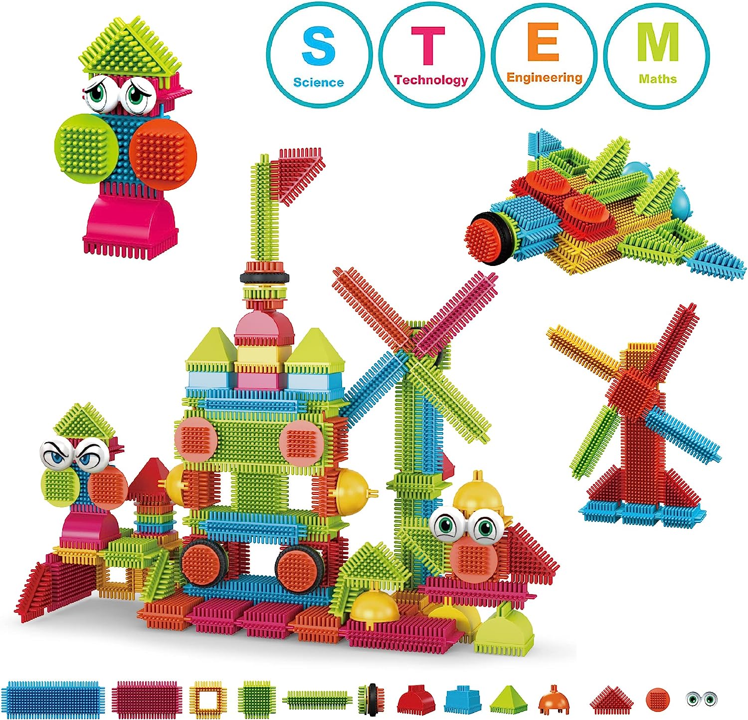 STEM Building Toys, ST6 100 pcs Bristle Shape 3D Tiles Set Construction Learning Stacking Educational Block, Creativity Beyond Imagination, Inspirational, Recreational Toy for Kids Ages 3-8