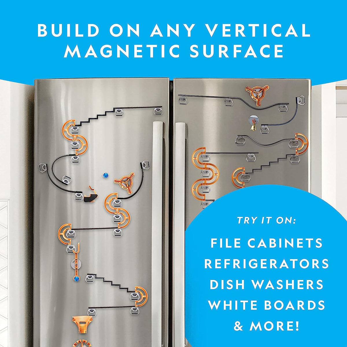 Magnetic Marble Run - 75-Piece STEM Building Set for Kids & Adults with Magnetic Track & Trick Pieces & Marbles for Building A Marble Maze, STEM Project (Amazon Exclusive)