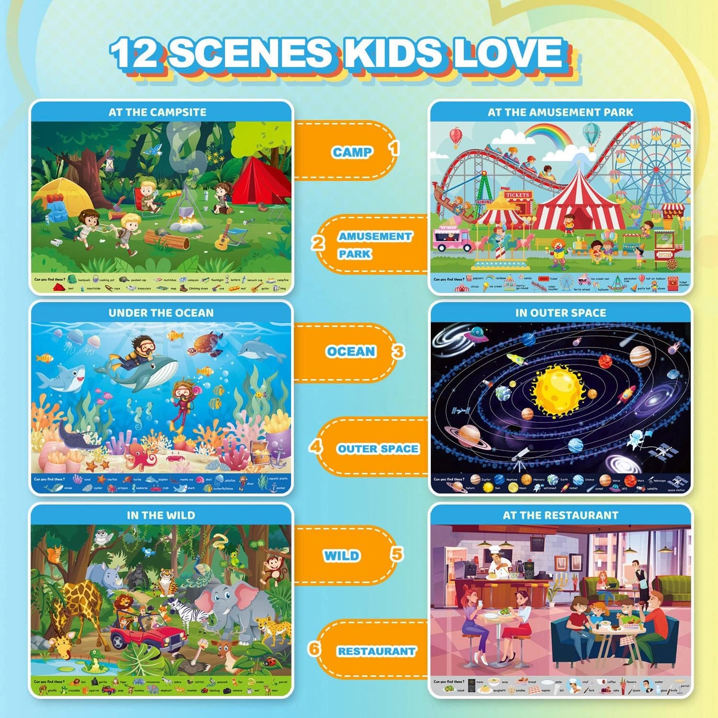 Search and Find Cards for Kids Ages 3 to 6, Every Page is Reusable Activity Mats with 4 Dry Erase Markers for Preschool Learning Educational Game for Boys & Girls Toddlers Aged 3+