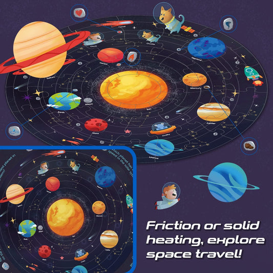 Solar System Floor Puzzles Kids Ages 3-5, 4-8, Large 48 Pieces Round Space Planets Jigsaw Puzzle Toys, Educational Learning Birthday Gifts for 6 7 8-Year-Old Toddlers Boys Girls Children
