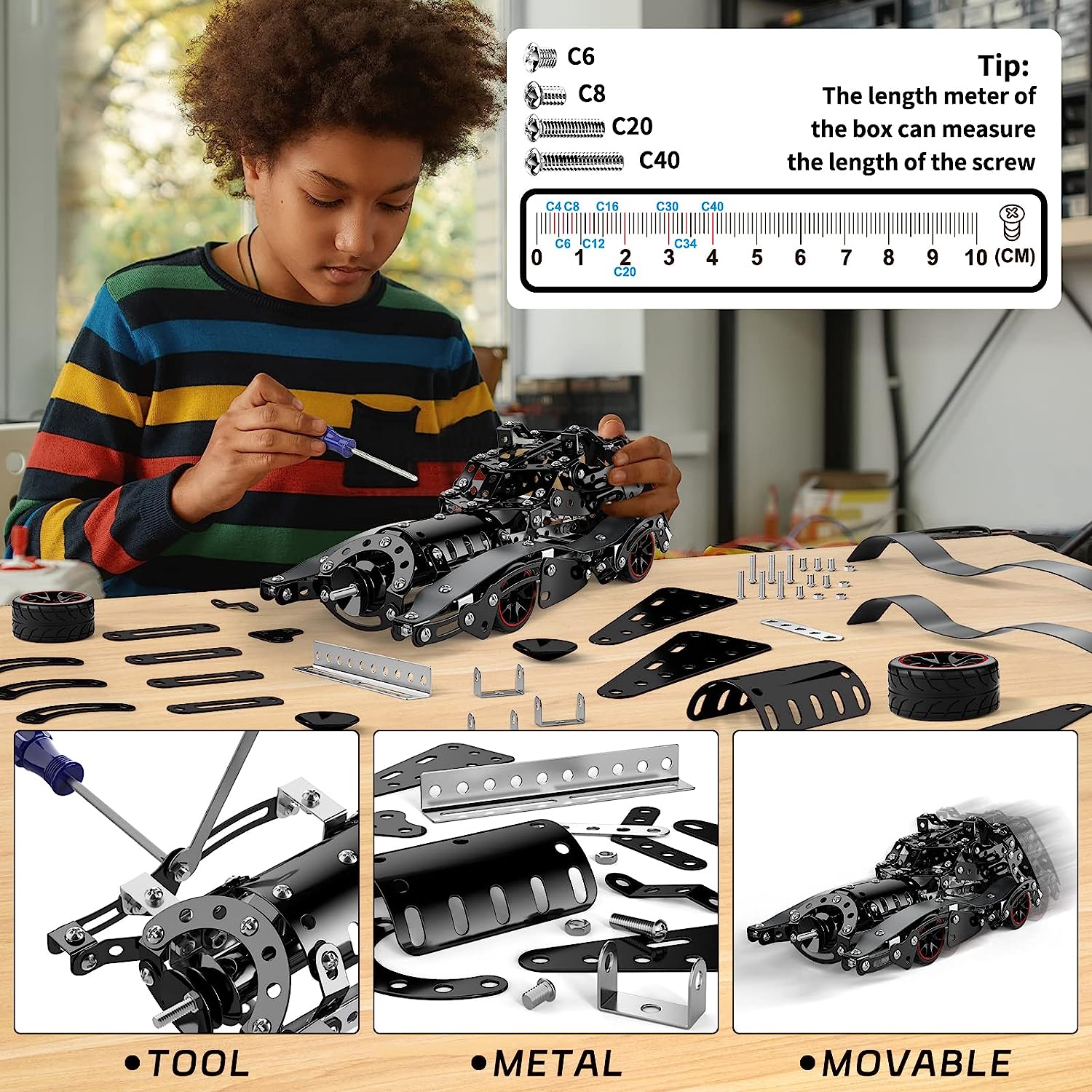 STEM Building Projects Model Car Set Gifts Toys for Boys Kids 8 9 10 11 12 Years Old and Older - 332 PCS DIY Metal Building STEM Kits Toys Science Educational Set Gifts for Vehicle Fans