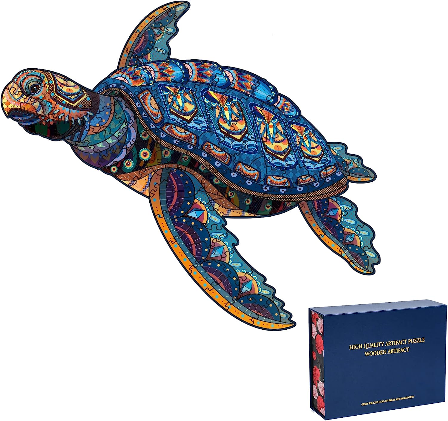 Wooden Jigsaw Puzzles - Sea Turtle(100 pcs) Gift Package for Adults and Kids, Unique Animal Shaped Jigsaws, Irregular Wood Cut Puzzle | 7.1"x8.2" (Small)
