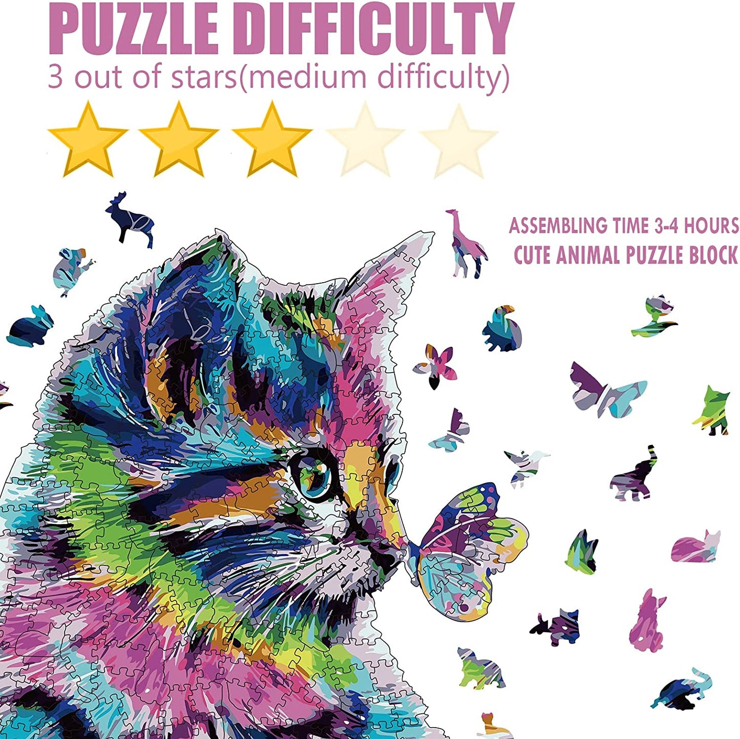 Wooden Puzzle for Adults, Wooden Jigsaw Puzzles for Adults and Kids, Wood Puzzles Adult, Wood Cut Animal Shaped Cat Puzzles, Gift for Adults and Kids (11.2x11.8 inches, 200 Pieces)