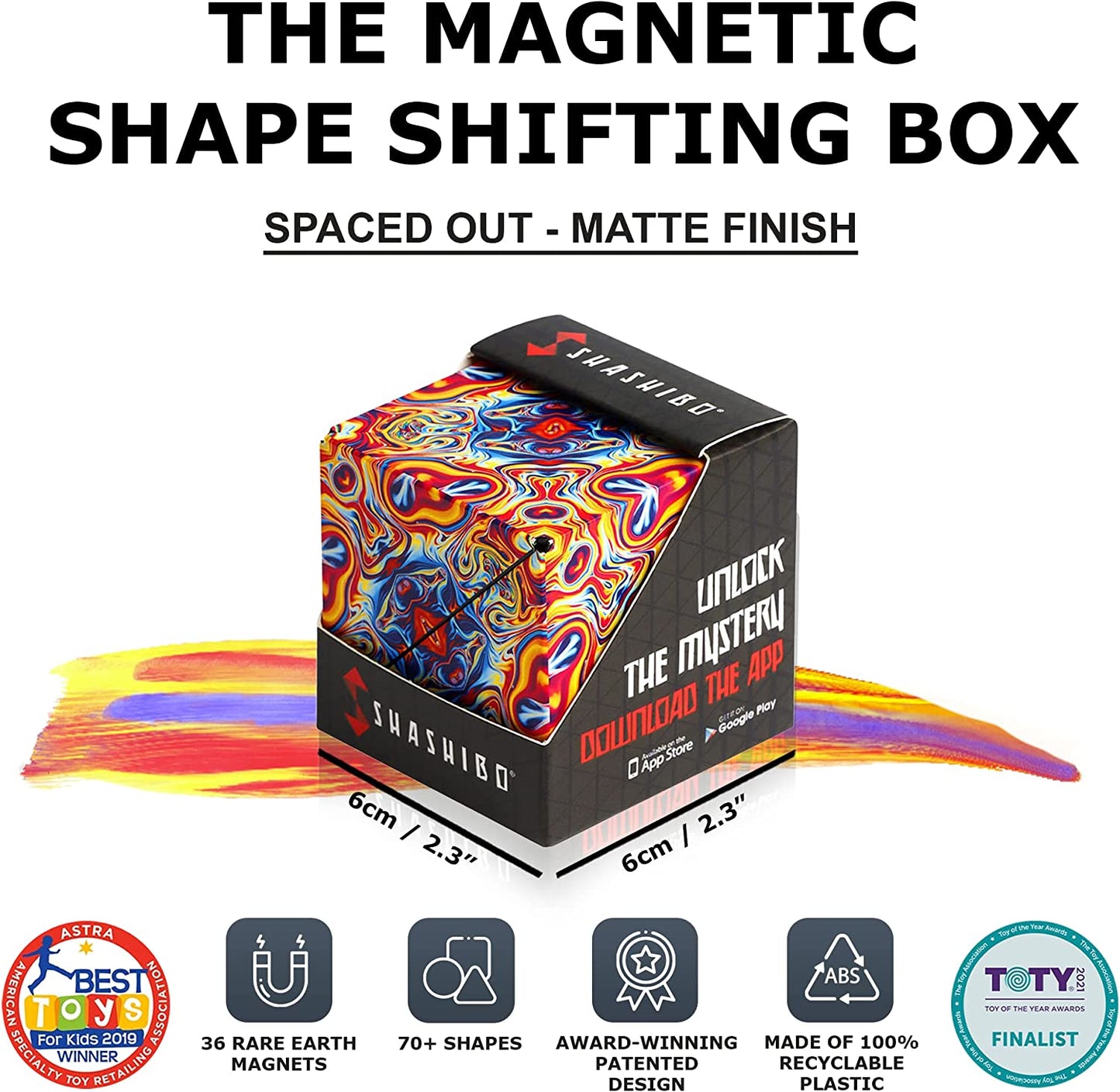 Shape Shifting Box - Award-Winning, Patented Fidget Cube w/ 36 Rare Earth Magnets - Transforms Into Over 70 Shapes, Download Fun in Motion Toys Mobile App (Original Series - Spaced Out)