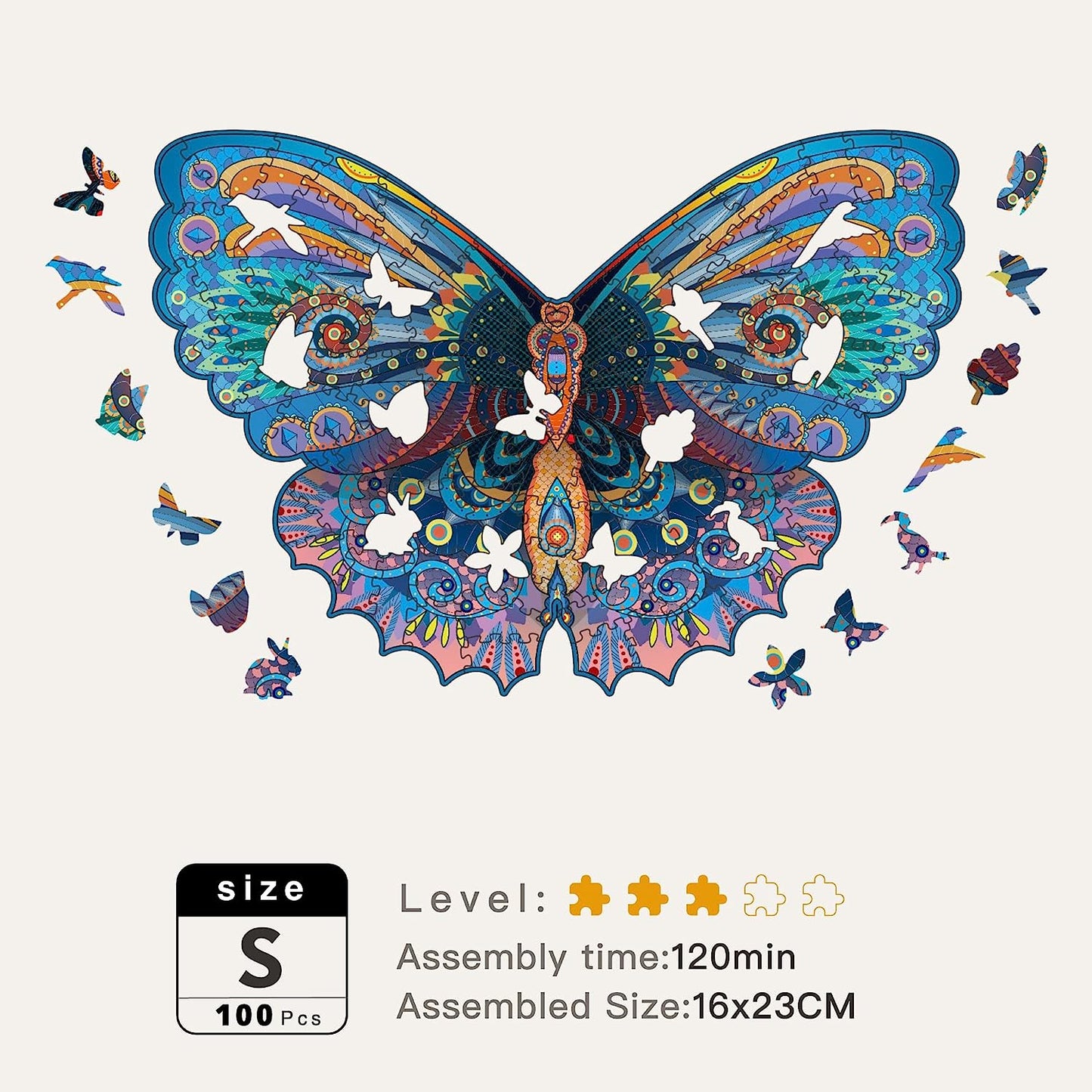 Wooden Jigsaw Puzzles - Monarch Butterfly(100 pcs) Gift Package for Adults and Kids, Unique Animal Shaped Jigsaws, Irregular Wood Cut Puzzle | 6.3"x9.1" (Small)