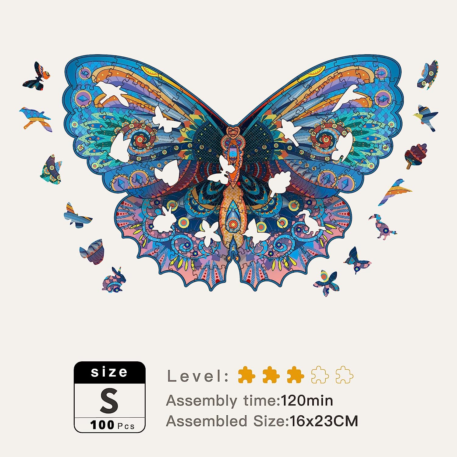 Wooden Jigsaw Puzzles - Monarch Butterfly(100 pcs) Gift Package for Adults and Kids, Unique Animal Shaped Jigsaws, Irregular Wood Cut Puzzle | 6.3"x9.1" (Small)
