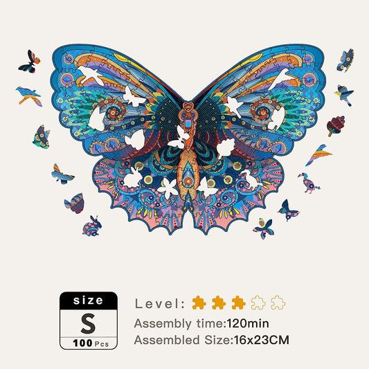 Wooden Jigsaw Puzzles - Monarch Butterfly(100 pcs) Gift Package for Adults and Kids, Unique Animal Shaped Jigsaws, Irregular Wood Cut Puzzle | 6.3"x9.1" (Small)