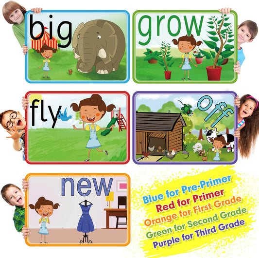 Sight Words Flash Cards with Pictures,Motions&Sentences, 220 Dolch Sight Words for Preschool, Kindergarten, 1st, 2nd & 3rd Grade.Homeschool, Learn to Read, Phonics Learning,235 Pieces