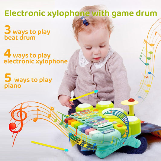 Musical Toy 3 in 1 Baby Piano Keyboard Kids, Xylophone Toddlers Drum Set for Kids Baby Music Toys with Lights, Early Educational Learning Instruments Toy Gifts