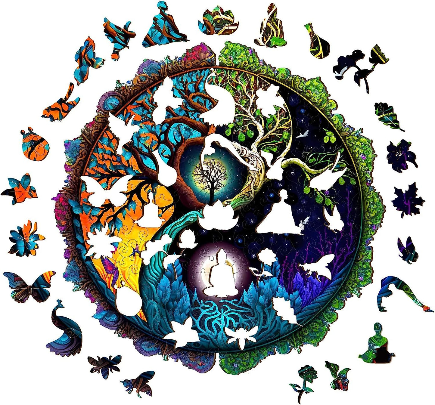 Wooden Jigsaw Puzzles-Wooden Puzzle Adult Unique Shape Advanced Yinyang Wooden Jigsaw Puzzle for Adult, Family Puzzles 20 * 20in 630pcs
