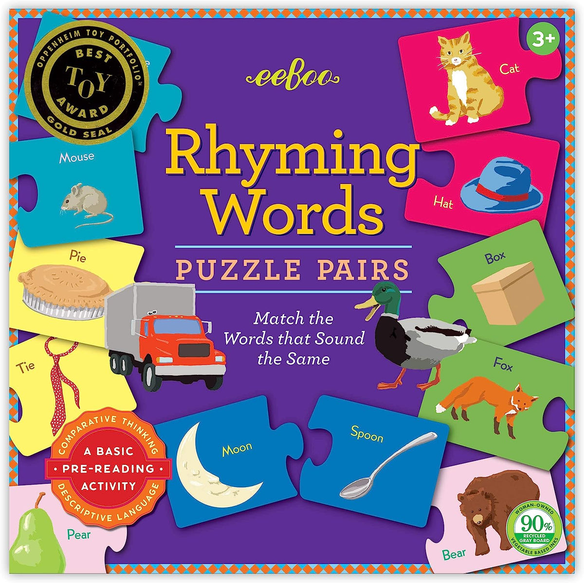Rhyming Puzzle Pairs, Encourages Critical Thinking Skills in a Fun Way, Perfect for Ages 3 and up, Match the Words that Sound the Same