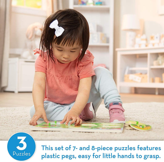 Animals Wooden Peg Puzzles Set - Farm, Pets, and Ocean - Animal Puzzles, Peg Puzzles For Toddlers Ages 2+