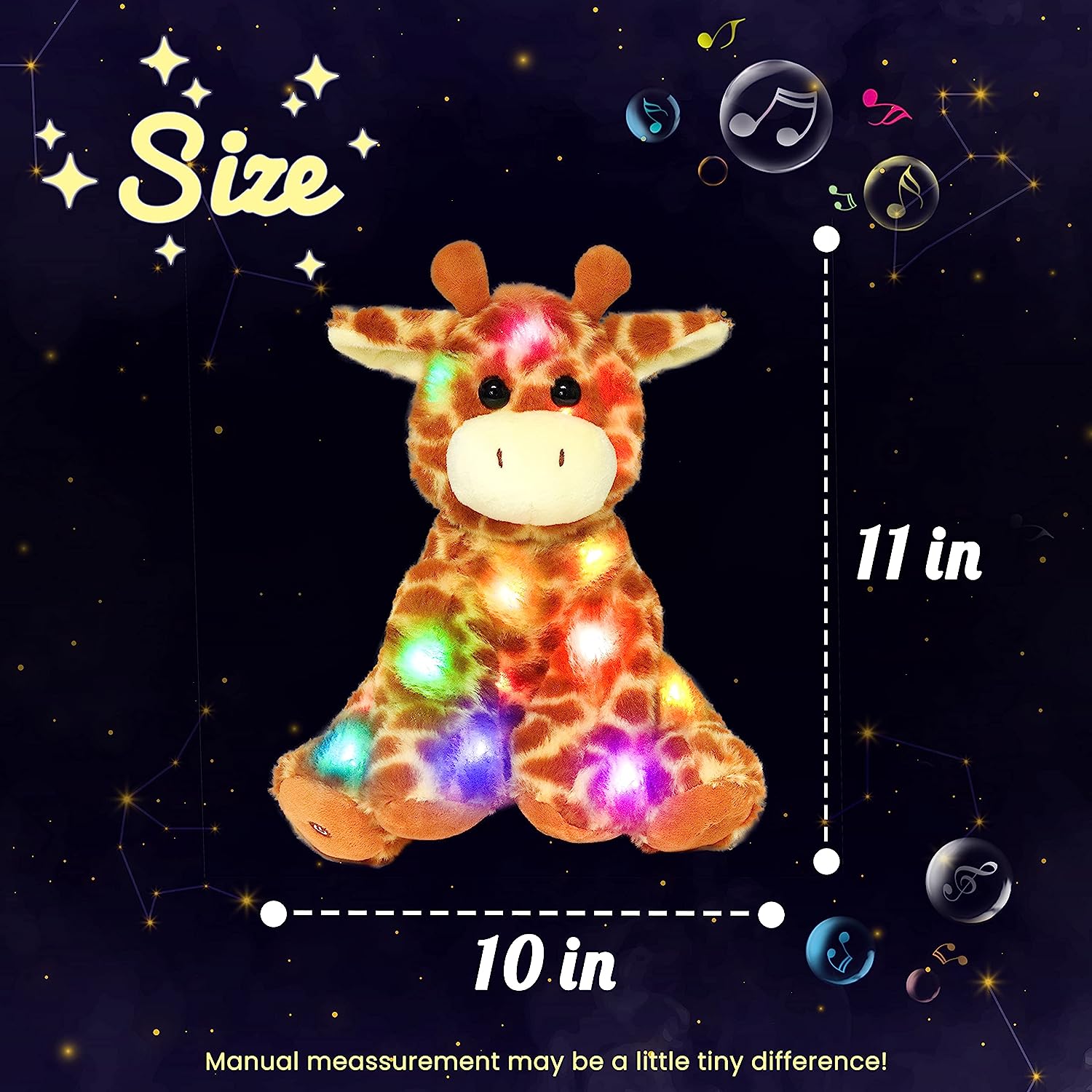 LED Musical Stuffed Giraffe Light up Singing Plush Toy Adjustable Volume Lullaby Animated Soothe Birthday Festival for Kids Toddlers Boys Girls, Orange, 11''