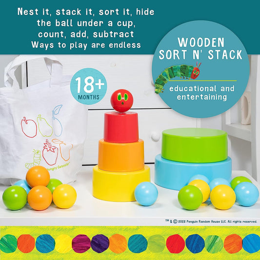 World of Eric Carle The Very Hungry Caterpillar Wooden Sort and Stack Bowls and Balls Set – Wooden Educational Toy with 5 Bowls and 15 Balls