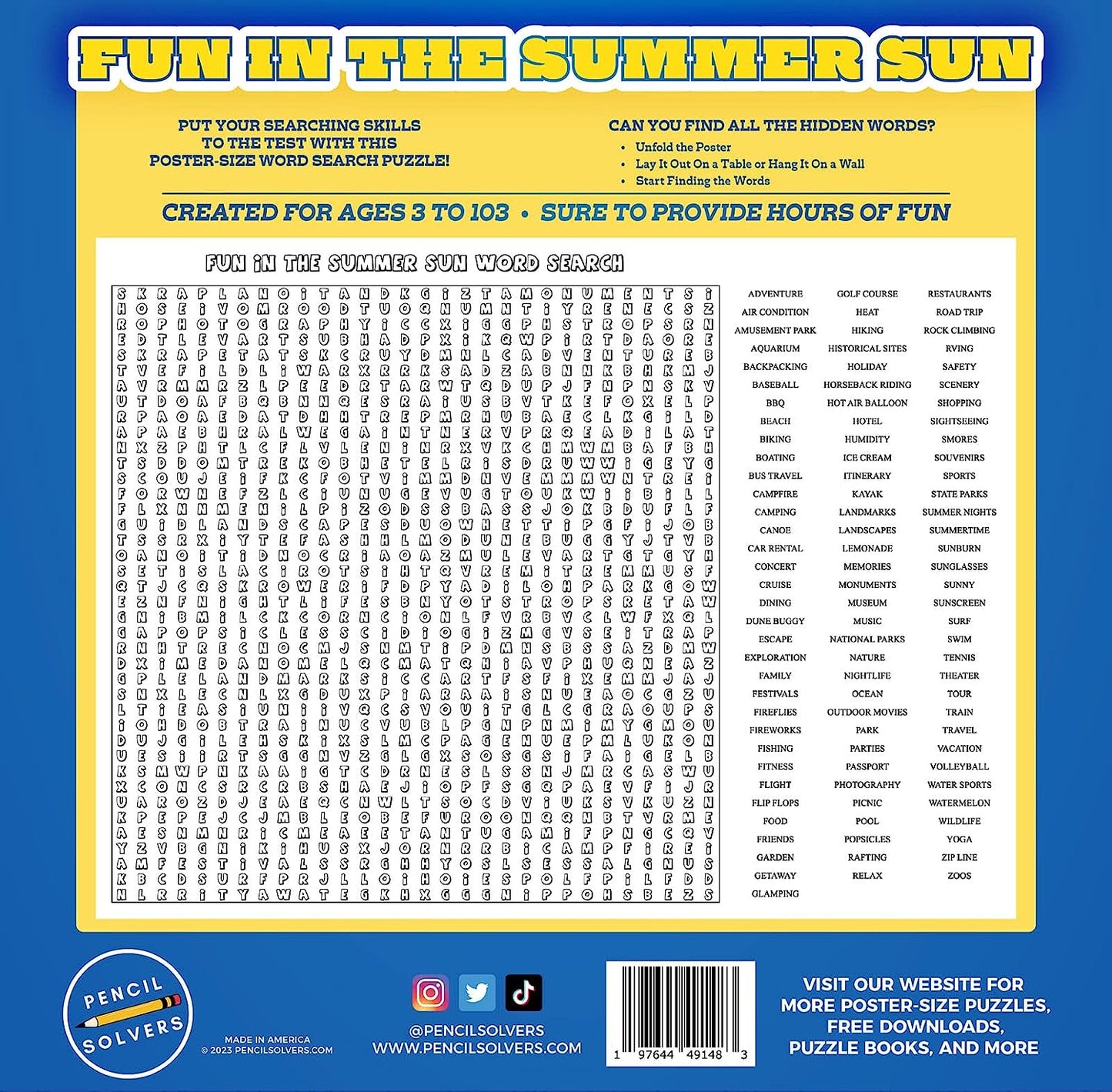 Poster-Size Word Search - Fun in The Summer Sun - 100 Words to Find On This Giant Word Search Puzzle
