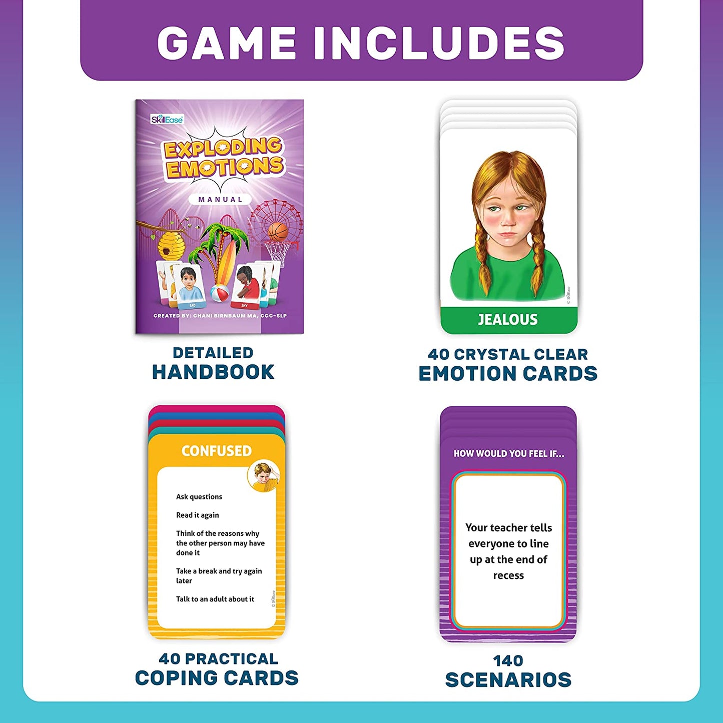 Exploding Emotions Flashcards and Game: 2 in 1, Social Emotional Learning, Emotion and Feeling Cards for Kids, Teaches Social Skills in a Hilarious Family Game, Autism Game for Therapy