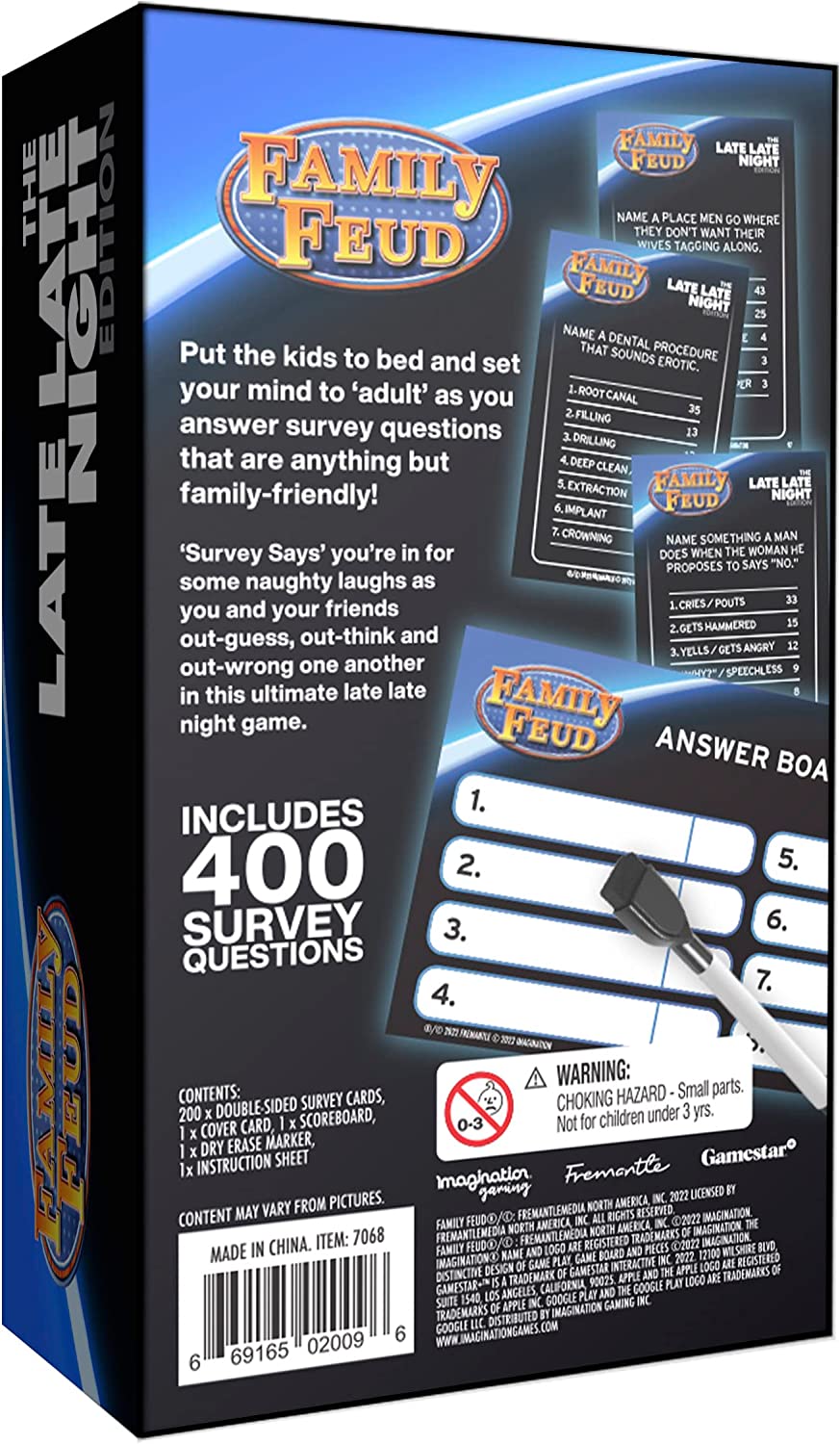 Family FEUD Late Late Night Edition Card Game, Anything but Family-Friendly, 400 Naughty Survey Questions, Complementary App with Sound Effects from The Show