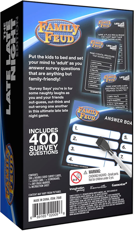 Family FEUD Late Late Night Edition Card Game, Anything but Family-Friendly, 400 Naughty Survey Questions, Complementary App with Sound Effects from The Show