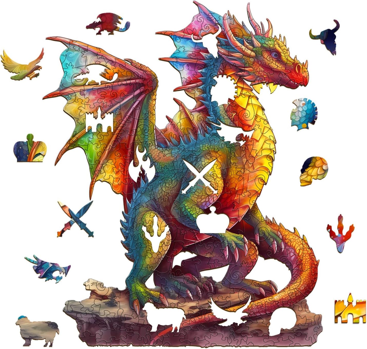 Wooden Puzzle for Adults and Kids, 12.2 * 9.8in Dragon Wooden Jigsaw Puzzles, Wooden Puzzles with Unique Puzzle Shapes and Wooden Box, Perfect for Birthday Gift for Friends