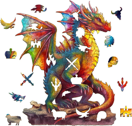 Wooden Puzzle for Adults and Kids, 12.2 * 9.8in Dragon Wooden Jigsaw Puzzles, Wooden Puzzles with Unique Puzzle Shapes and Wooden Box, Perfect for Birthday Gift for Friends