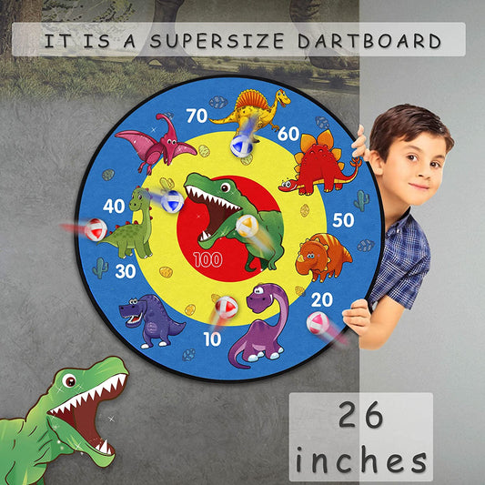 26" Dart Board for Kids with 16 Sticky Balls, Double Sided Dinosaur Dart Board, Indoor Outdoor Party Games Toys, Birthday Toys Gift for Age 5 6 7 8 9 10 11 12 Year Old Boys Girls