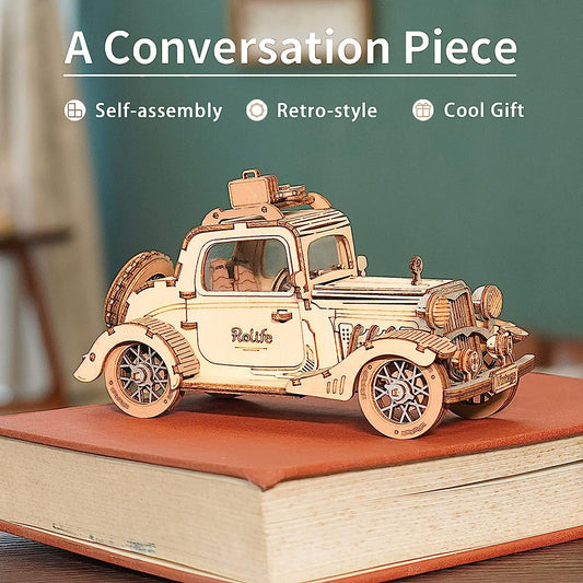 3D Wooden Puzzles Retro Car Model - Collectibles Wooden Model Kits for Adults Desk Toys Display Gift for Boys/Girls (Vintage Car)