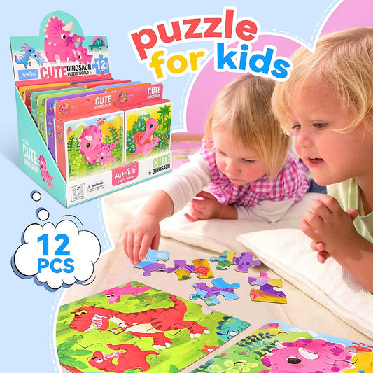 Puzzles for Kids Ages 3-5,12pack Bulk Toddlers Puzzle, Preschool Puzzles Educational Learning Toys Wooden Jigsaw Puzzle Set Gift for Boys and Girls (Dinosaur)