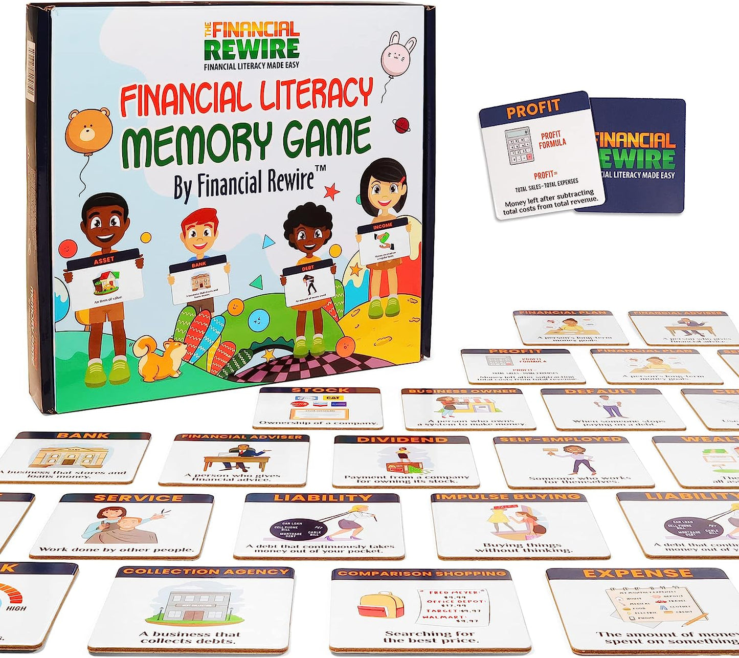 Financial Literacy Memory Matching Game, Fun and Educational Game for Children and Families, Financial Literacy Flashcards for Kids and Beginners